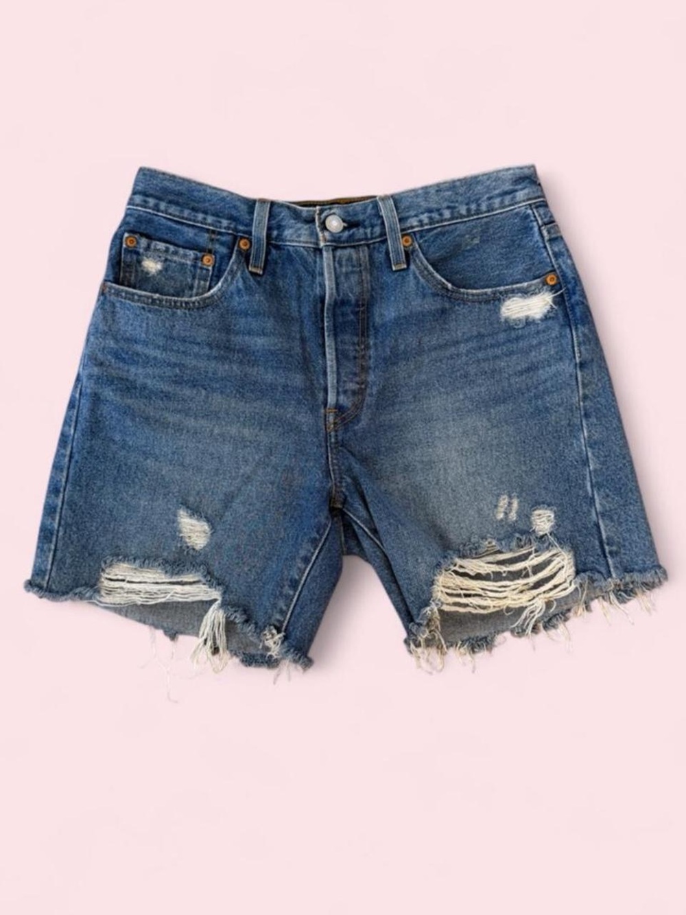 Levi's 501 Distressed Blue Denim Cutoff Shorts
